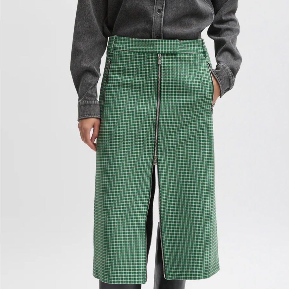 Tibi Leon Check Midi Trouser Zip Skirt sz 8 nwt